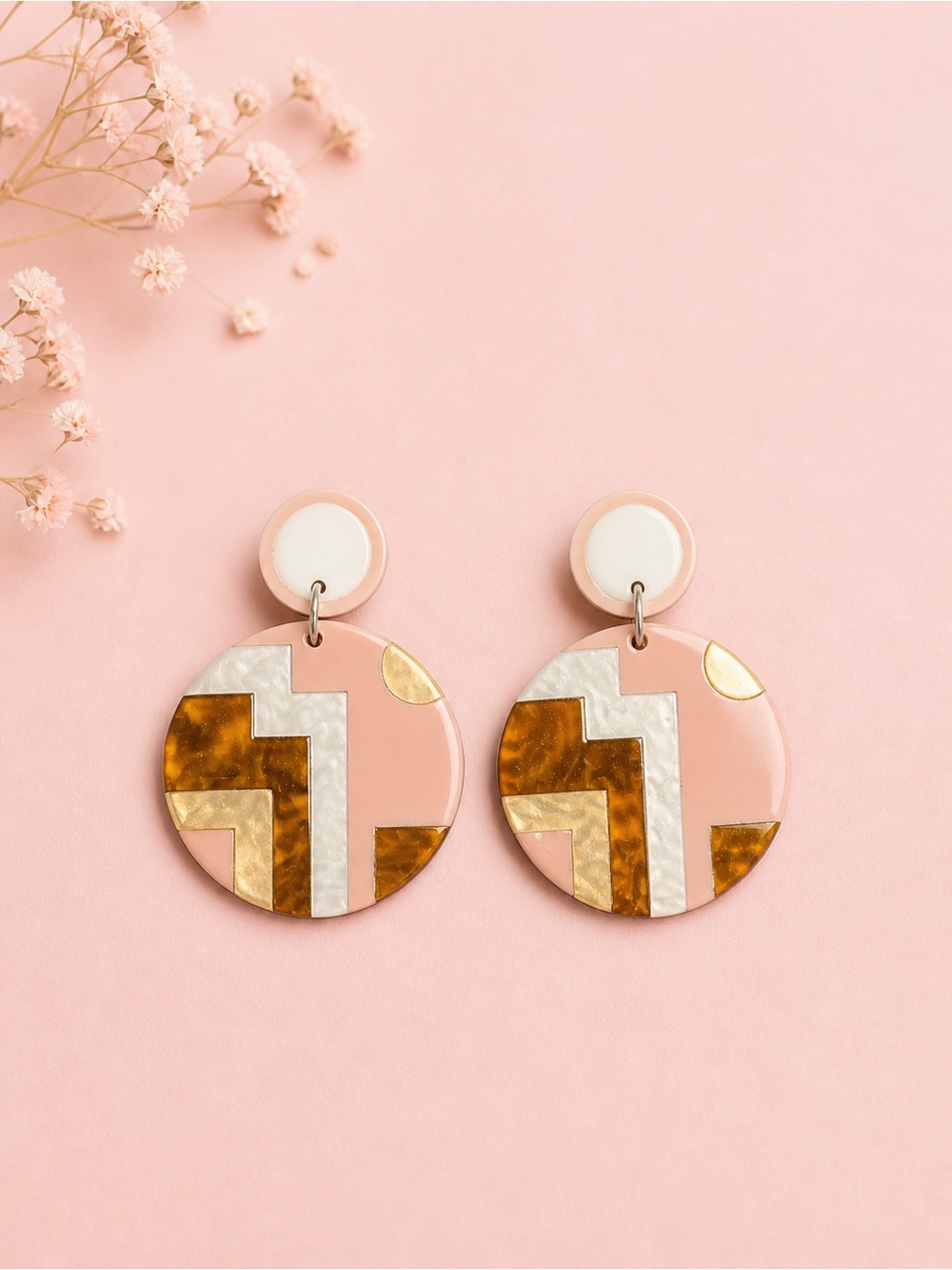 Pink Geometric Drop Earrings